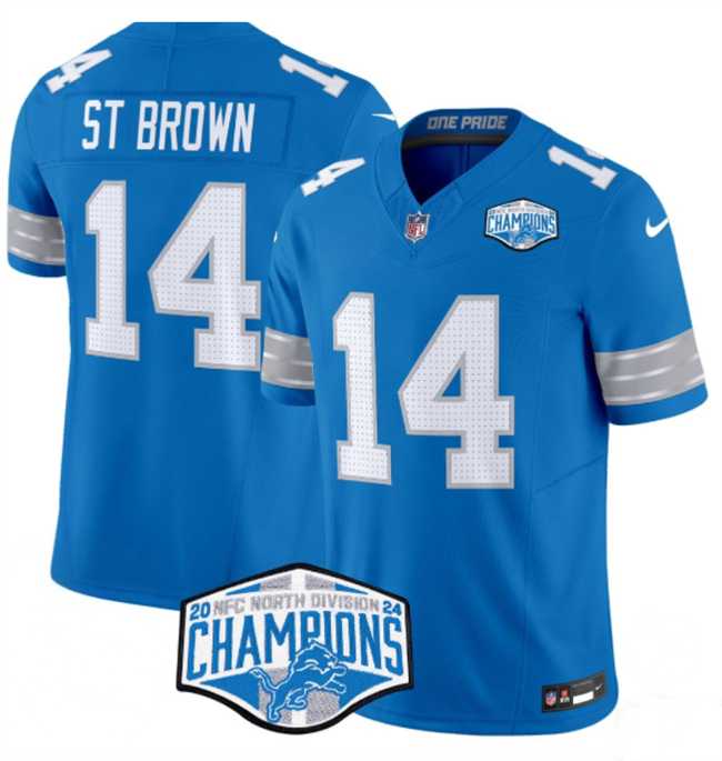 Men%27s Detroit Lions #14 Amon-Ra St. Brown Blue 2024 NFC North Champions F.U.S.E. Vapor Limited Stitched Jersey